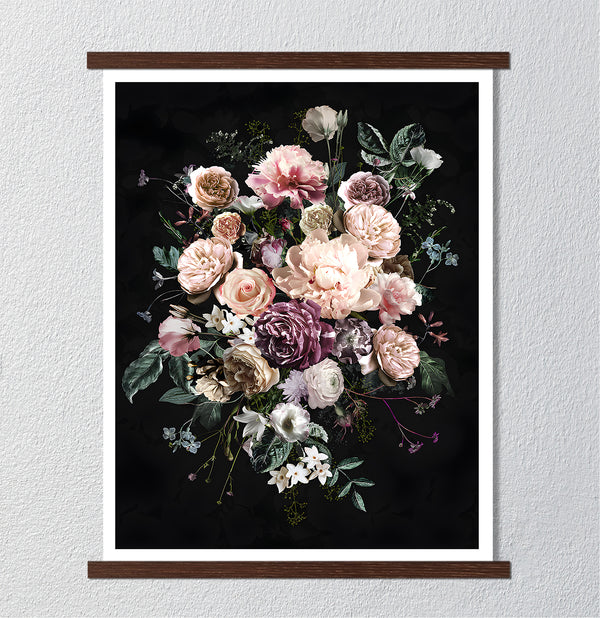 Canvas Wall Poster, Soft Pink Peony Flower Bouquet, Wall Art