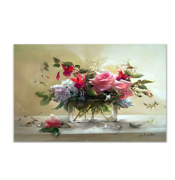 Canvas Wall Poster, Retro Multiflower Flower Bouquet, Wall Art