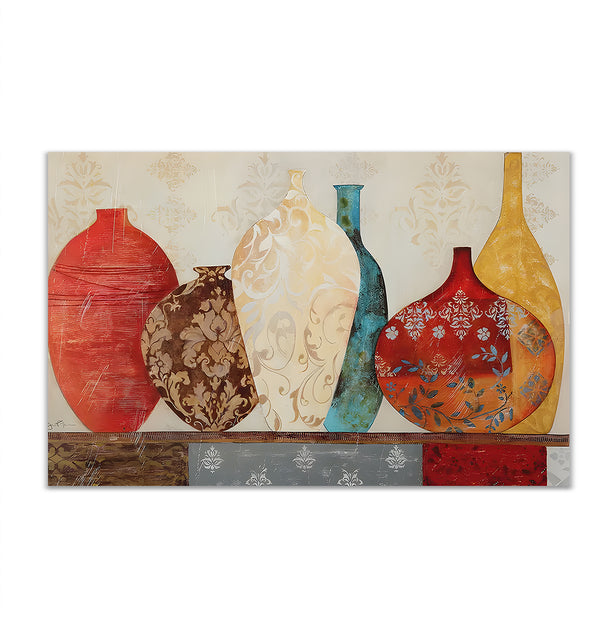 Canvas Wall Art, Oil Pained Decorative Colorful Vases, Wall Poster