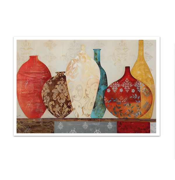Canvas Wall Art, Oil Pained Decorative Colorful Vases, Wall Poster