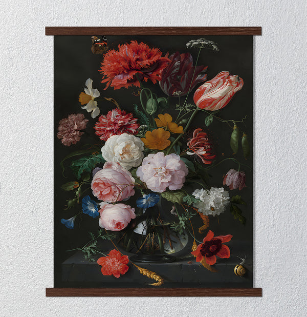 Canvas Wall Art, Still Life with Flowers in a Glass Vase, Wall Poster