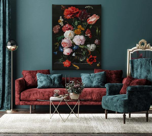 Canvas Wall Art, Still Life with Flowers in a Glass Vase, Wall Poster