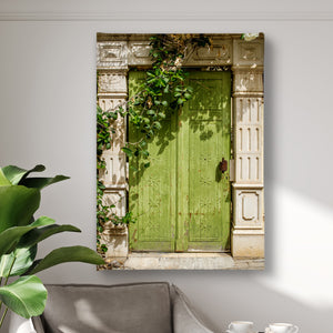 Canvas Wall Poster -  Vintage Wooden Green Door 