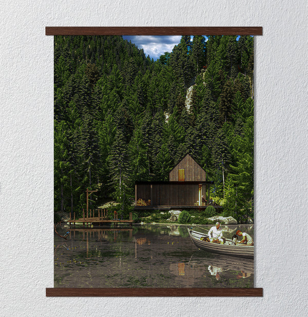 Canvas Wall Poster, House by the Water in Deep Forest, Wall Art