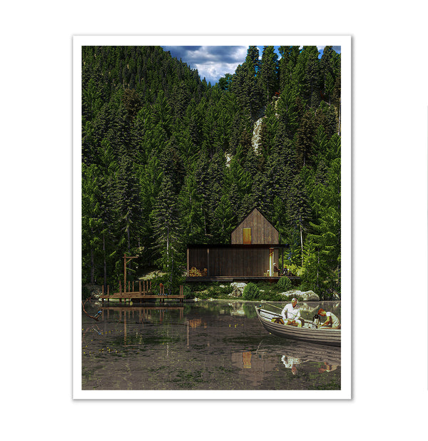 Canvas Wall Poster, House by the Water in Deep Forest, Wall Art