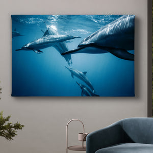 Canvas Wall Poster -  Dolphins under the Water 