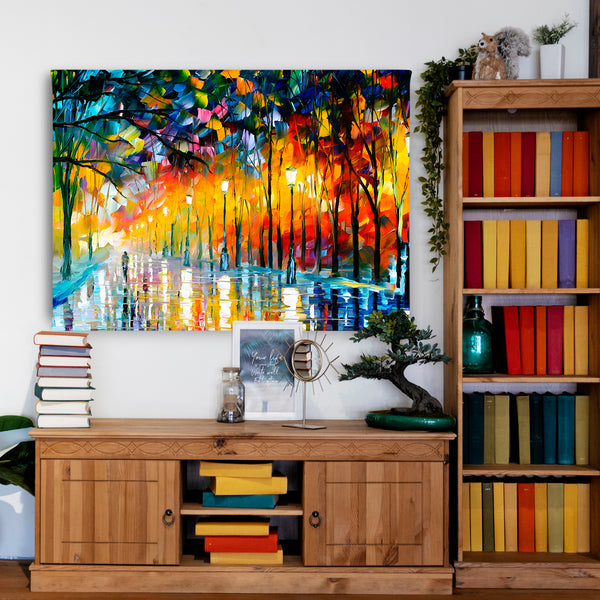 Canvas Wall Poster, Colorful Oil Painted Street, Wall Art