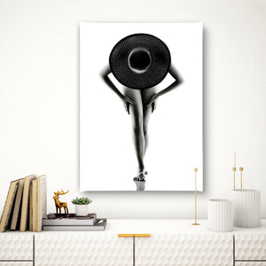Wall Art - Black & White Nude Woman With a Hat  Poster