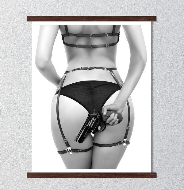 Canvas Wall Art, Girl with a Gun, Nude Wall Poster