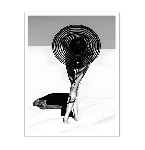 Canvas Wall Art, Black & White Woman with Hat, Nude Wall Poster