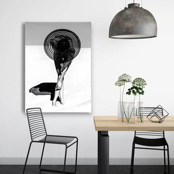 Canvas Wall Art, Black & White Woman with Hat, Nude Wall Poster