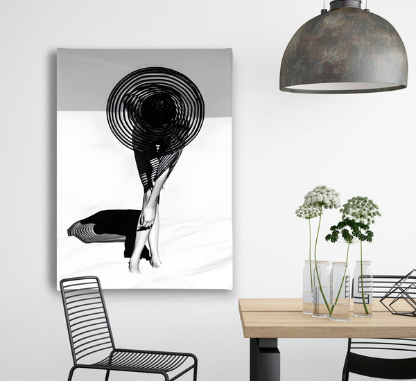 Canvas Wall Art -  Black & White Woman with Hat  Poster