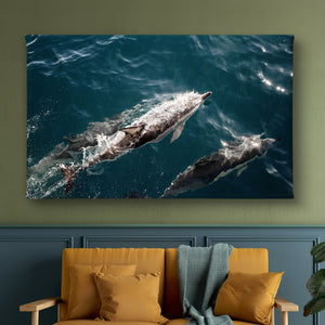 Canvas Wall Art - Dolphin Fishes Deep Blue Ocean