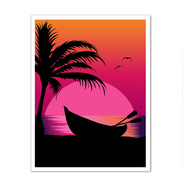 Canvas Wall Art, Beach Silhouette, Palm Trees, Sunset, Ocean, Wall Poster