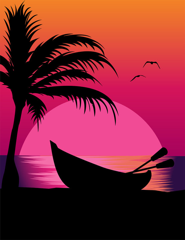 Canvas Wall Art, Beach Silhouette, Palm Trees, Sunset, Ocean, Wall Poster