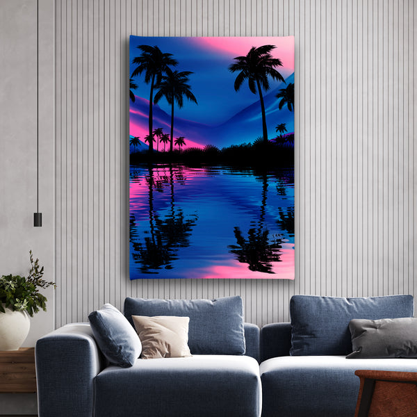 Canvas Wall Art, Tropical Landscape Silhouette, Wall Poster