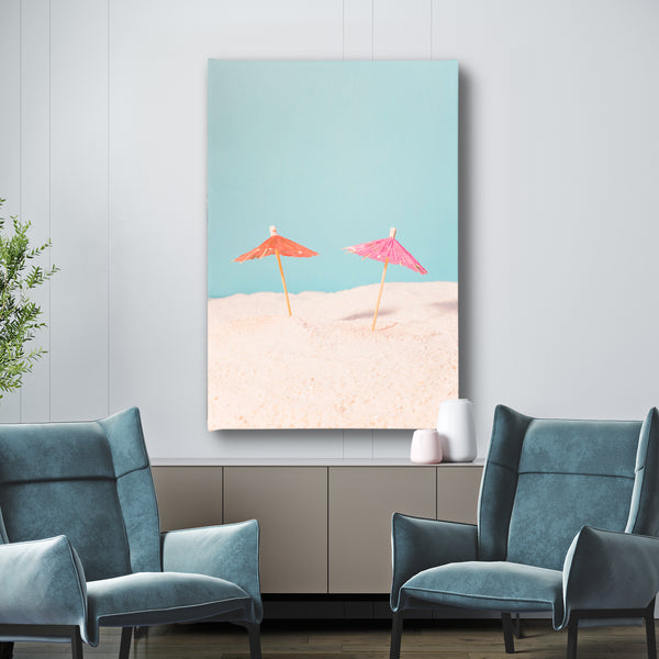 Canvas Wall Art, Colorful Umbrellas and beach, Wall Poster