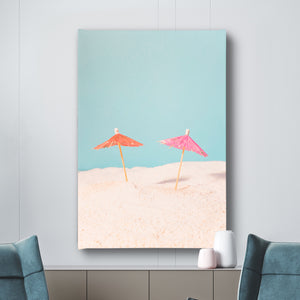 Canvas Wall Art - Colorful Umbrellas and beach