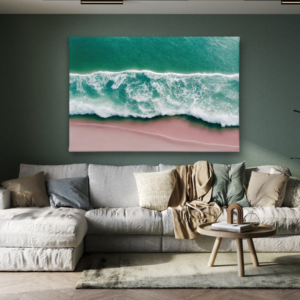 Canvas Wall Art, Turquoise Ocean & Pink Beach, Wall Poster