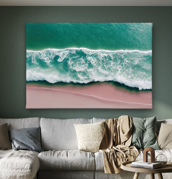 Canvas Wall Art - Turquoise Ocean & Pink Beach