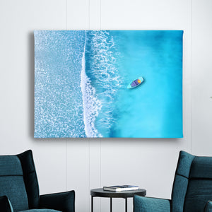 Canvas Wall Art - Blue Sea & Boat Sea