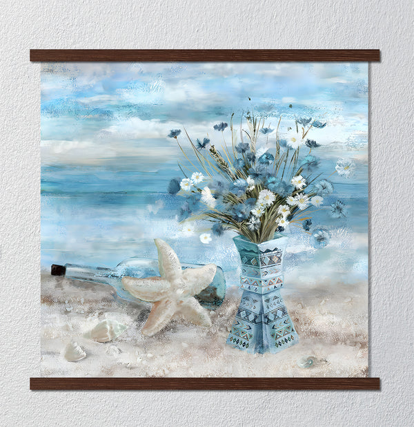 Canvas Wall Art, Sea Elements & Flowers, Nude Wall Poster
