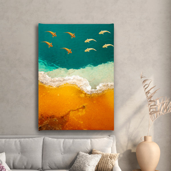 Canvas Wall Art, Gold Fishes & Sea, Wall Poster