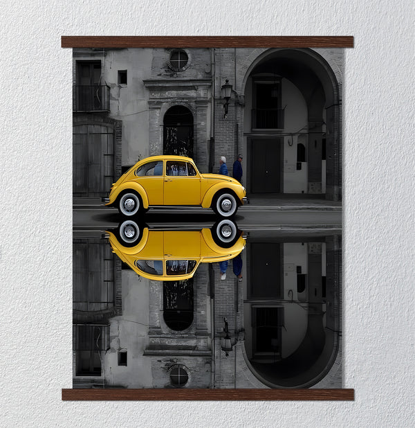 Canvas Wall Art, Yellow Classic VW Car, Wall Poster