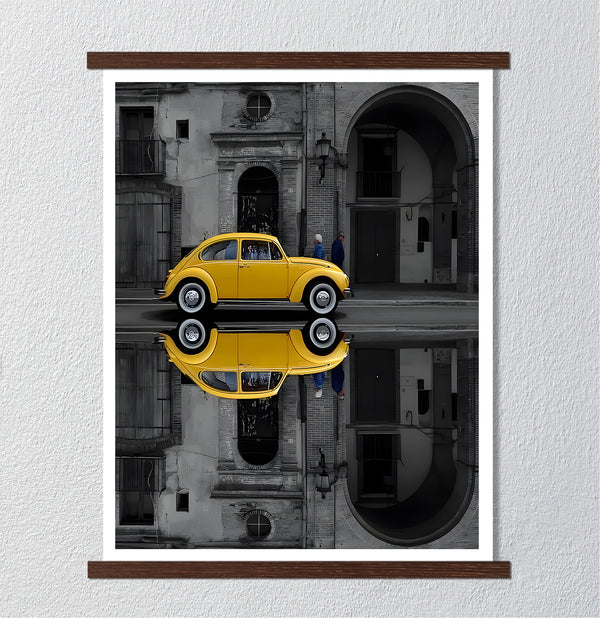 Canvas Wall Art, Yellow Classic VW Car, Wall Poster