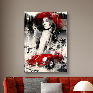 Wall Art - Woman & Retro Red Porsche Car