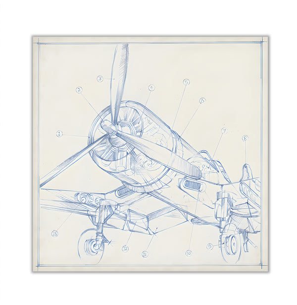 Canvas Wall Art, Retro Plane Sketch, Wall Poster