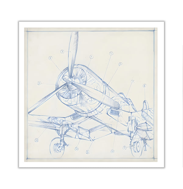 Canvas Wall Art, Retro Plane Sketch, Wall Poster