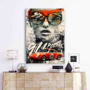 Wall Art - Girl & Retro Porsche Car