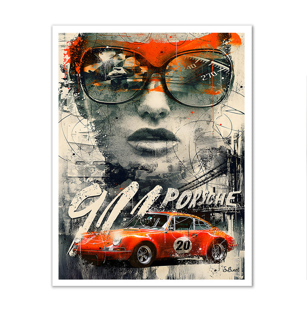 Canvas Wall Art, Girl & Retro Porsche Car, Wall Poster
