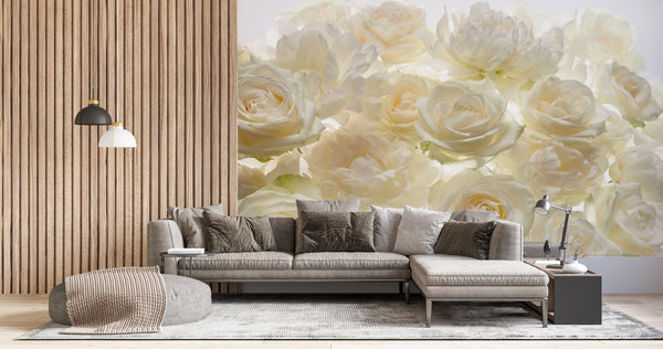 Flower Wallpaper, Non Woven, Ivory White Floral Bouquet Wallpaper, Rose Floral Wall Mural