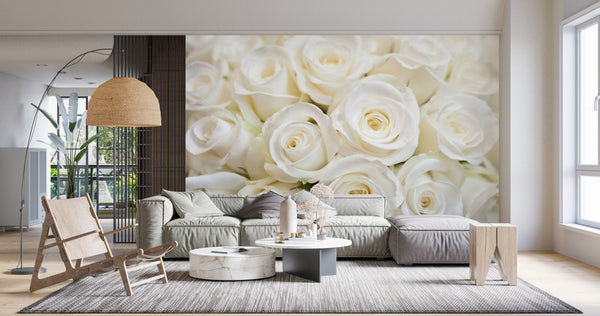 Flower Wallpaper, Non Woven, White Floral Bouquet Wallpaper, Rose Floral Wall Mural