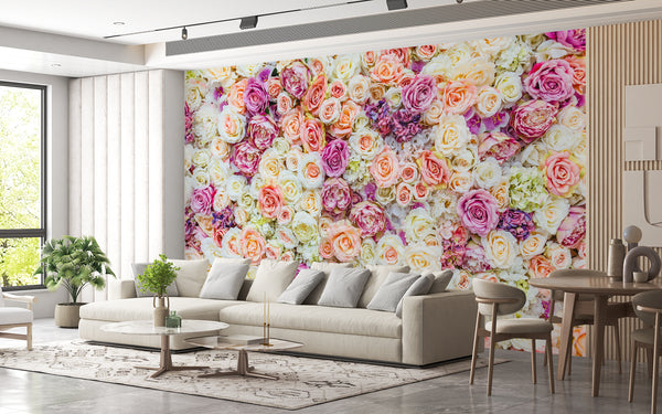 Flower Wallpaper, Non Woven, Colorful Floral Wallpaper, Colorful Roses Wall Mural