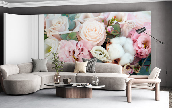 Flower Wallpaper, Non Woven, Light Flowers Wallpaper, Summer Floral Wall Mural