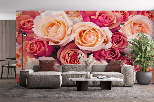 Flower Wallpaper, Non Woven, Multicolored Roses Wallpaper, Floral Wall Mural