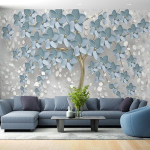 Wall Mural Fantasy | Blue Flower Tree Wallpaper