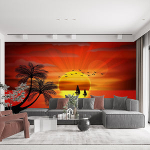 Red Sunset & Sea Wallpaper | Sea Wall Mural