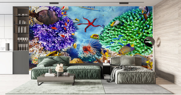 Colorful Fishes & Coral Reef Wallpaper | Sea Wall Mural