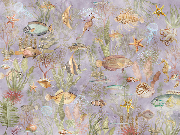 Ocean & Sea Wallpaper Mural, Colorful Sea Fishes Wallpaper, Non Woven, Underwater Sealife Wall Mural