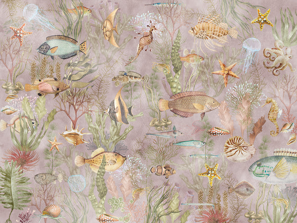 Sea Wallpaper Mural, Colorful Sea Fishes Wallpaper, Non Woven, Underwater Life Wall Mural