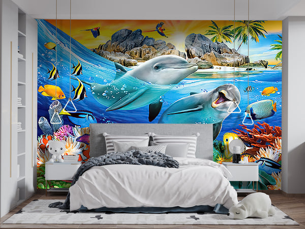 Dolphin Fish, Colorful Sealife Wallpaper | Sea Wall Mural