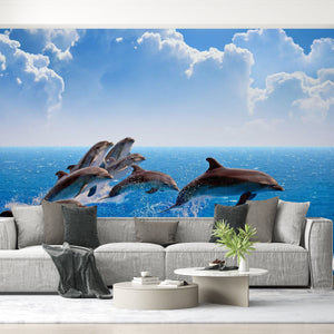 Blue Ocean and Dolphins Wallpaper | Ocean Wallpaper Mural