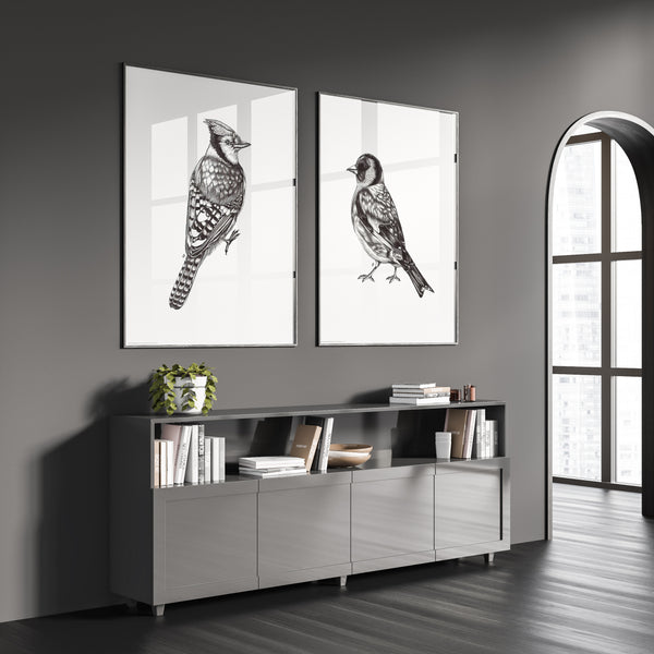 Black & White Birds Double Wall Art, Set of 2 Prints