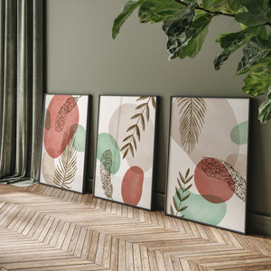  Set of 3 Prints - Boho Botanical Leaves Wall Art Triptych
