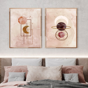  Set of 2 Prints - Pink Abstract Geometry Double Wall Art