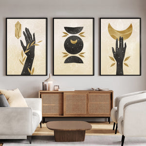  Set of 3 Prints - Boho Magic Moon & Diamond Wall Art Triptych